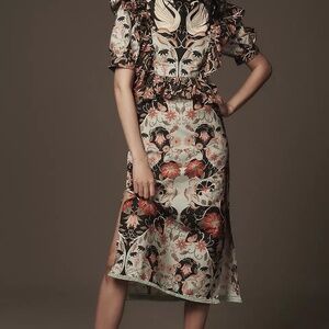 FARM Rio Flowing Beauty Blue Short Sleeve Midi Dress - Size Medium